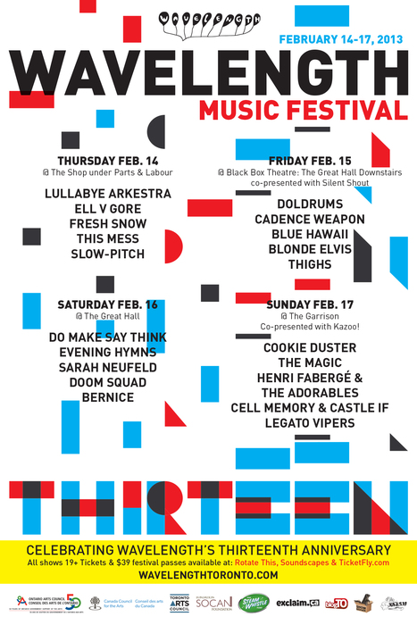 Wavelength Music Festival THIRTEEN — Doldrums, Do Make Say Think, Lullabye Arkestra, Cookie Duster, Cadence Weapon, Evening Hymns, Sarah Neufeld, Blue Hawaii + more!!!!