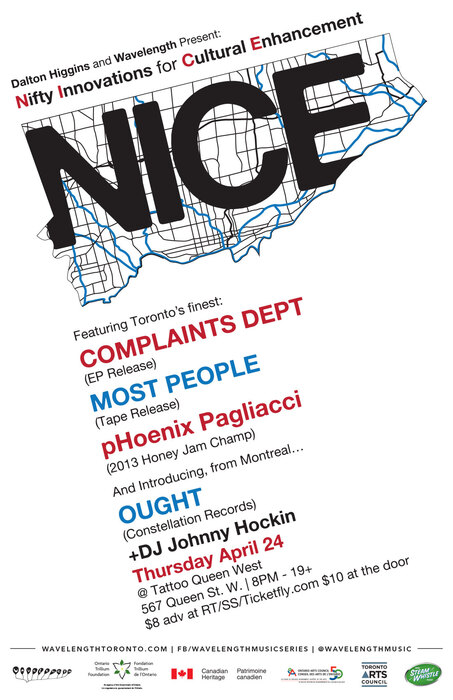 Wavelength & Dalton Higgins present: NICE feat. Complaints Dept (EP release) + Most People (Tape Release) + pHoenix Pagliacci + Ought (Constellation Recs)