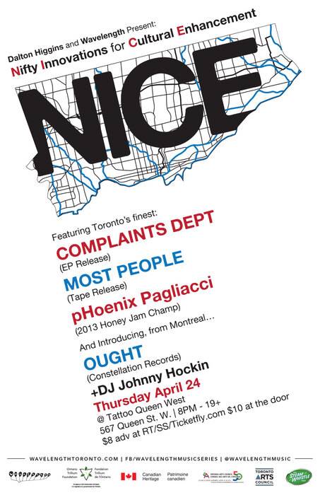 Wavelength &amp;amp;amp; Dalton Higgins present: NICE feat. Complaints Dept (EP release) + Most People (Tape Release) + pHoenix Pagliacci + Ought (Constellation Recs)