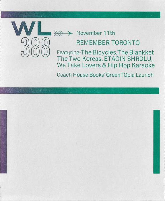 Remember Toronto / uTOpia 3 book launch  The Bicycles + The Two Koreas + Hip-Hop Karaoke + Etaoin Shrdlu + The Blankkett + We Take Lovers